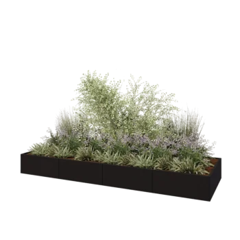 Teräksinen istutuslaatikko XXL - Suorakaiteen muotoiset - 400 x 120 x 40 cm - RAL9005 matta (musta) - Pohjalevyllä