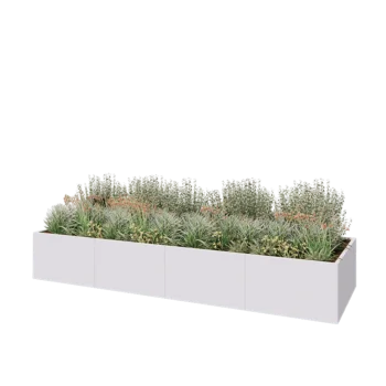 Teräksinen istutuslaatikko XXL - Suorakaiteen muotoiset - 400 x 120 x 60 cm - RAL9010 matta (valkoinen) - Pohjalevyllä
