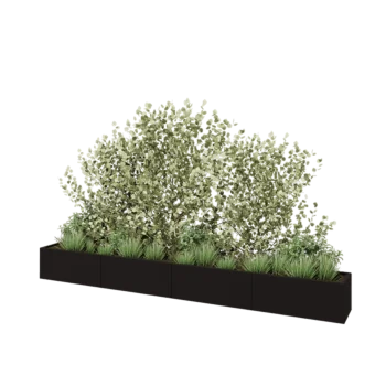 Teräksinen istutuslaatikko XXL - Suorakaiteen muotoiset - 400 x 40 x 40 cm - RAL9005 matta (musta) - Pohjalevyllä