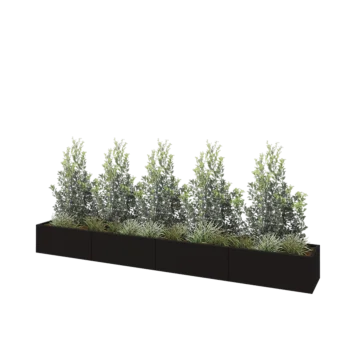 Teräksinen istutuslaatikko XXL - Suorakaiteen muotoiset - 400 x 50 x 40 cm - RAL9005 matta (musta) - Pohjalevyllä