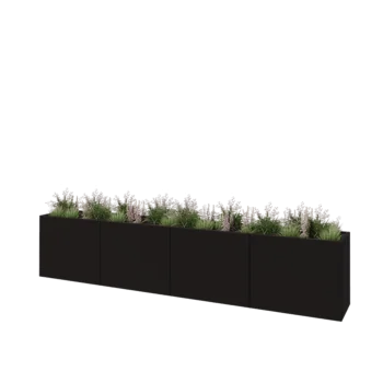 Teräksinen istutuslaatikko XXL - Suorakaiteen muotoiset - 400 x 50 x 80 cm - RAL9005 matta (musta) - Ilman pohjalevyä