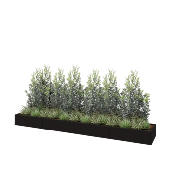 Teräksinen istutuslaatikko XXL - Suorakaiteen muotoiset - 400 x 60 x 30 cm - RAL9005 matta (musta) - Pohjalevyllä