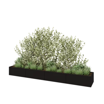 Teräksinen istutuslaatikko XXL - Suorakaiteen muotoiset - 400 x 60 x 40 cm - RAL9005 matta (musta) - Pohjalevyllä