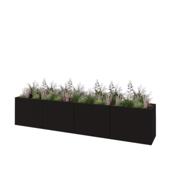 Teräksinen istutuslaatikko XXL - Suorakaiteen muotoiset - 400 x 60 x 80 cm - RAL9005 matta (musta) - Pohjalevyllä