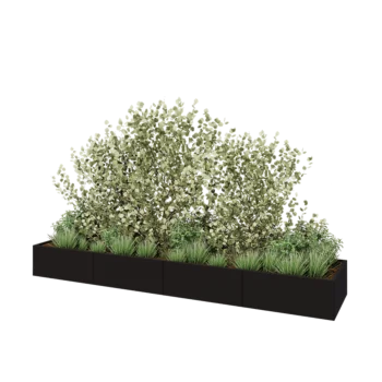 Teräksinen istutuslaatikko XXL - Suorakaiteen muotoiset - 400 x 80 x 40 cm - RAL9005 matta (musta) - Pohjalevyllä