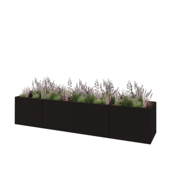 Teräksinen istutuslaatikko XXL - Suorakaiteen muotoiset - 400 x 80 x 80 cm - RAL9005 matta (musta) - Pohjalevyllä