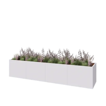 Teräksinen istutuslaatikko XXL - Suorakaiteen muotoiset - 400 x 80 x 80 cm - RAL9010 matta (valkoinen) - Ilman pohjalevyä